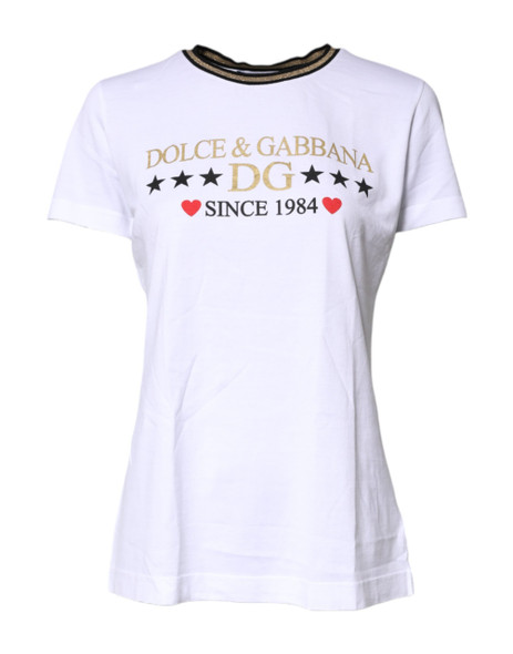 Dolce & Gabbana White Printed Round Neck Top Cotton T-shirt TSH87361 Dolce & Gabbana White Printed Round Neck Top Cotton T-shirt TSH87361