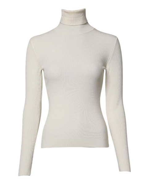 Cream Long Sleeves Turtleneck Slim Sweater Cream Long Sleeves Turtleneck Slim Sweater