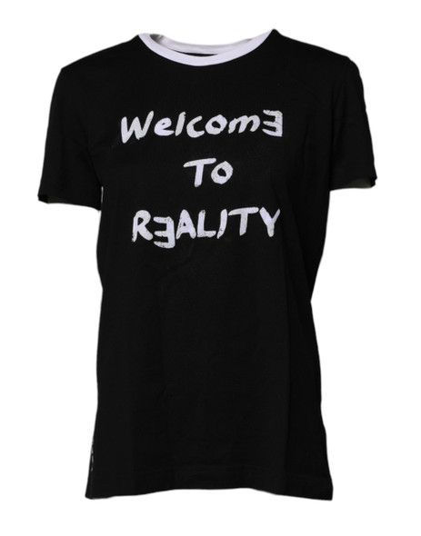 Dolce & Gabbana Black Printed Round Neck Top Cotton T-shirt Dolce & Gabbana Black Printed Round Neck Top Cotton T-shirt