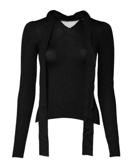 Dolce & Gabbana Black Cashmere Ascot Collar Long Sleeve Top Dolce & Gabbana Black Cashmere Ascot Collar Long Sleeve Top