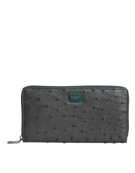 Dolce & Gabbana Green Ostrich Logo Plaque Zip Around Continental Wallet Dolce & Gabbana Green Ostrich Logo Plaque Zip Around Continental Wallet