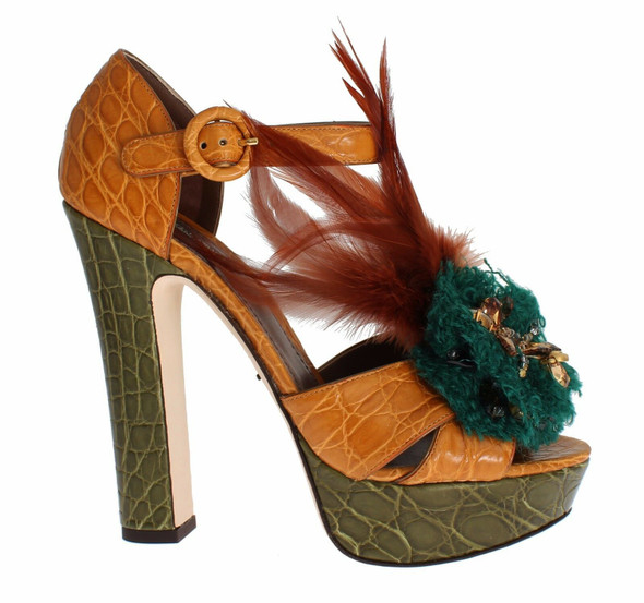 Orange Leather Crystal Platform Sandal Shoes Orange Leather Crystal Platform Sandal Shoes
