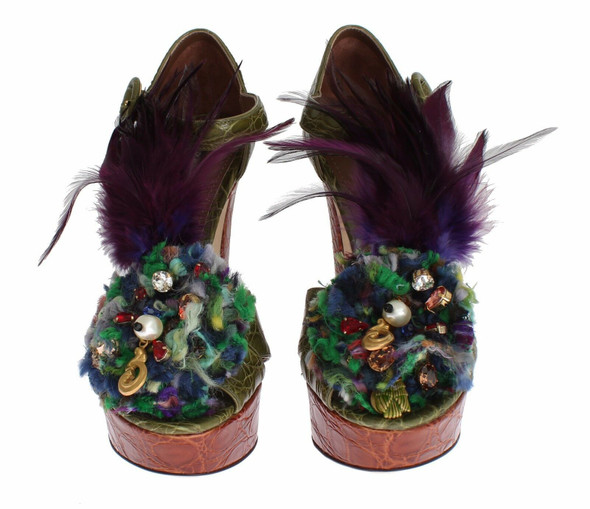 Green Leather Crystal Platform Sandal Shoes Green Leather Crystal Platform Sandal Shoes