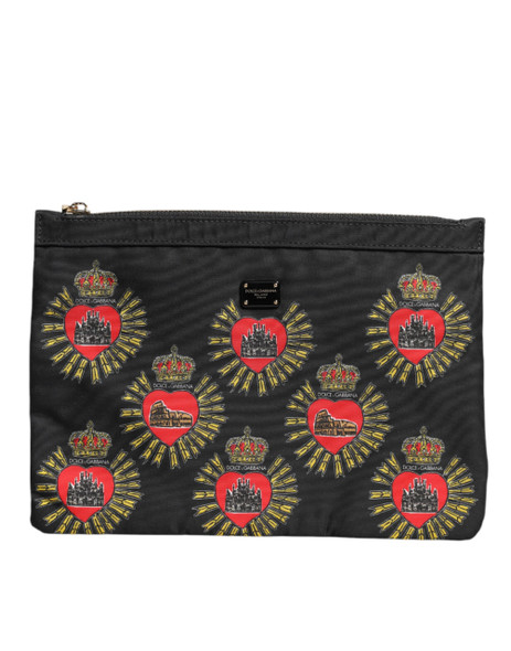 Dolce & Gabbana Black Red Nylon Sacred Heart Clutch Pouch Bag Dolce & Gabbana Black Red Nylon Sacred Heart Clutch Pouch Bag
