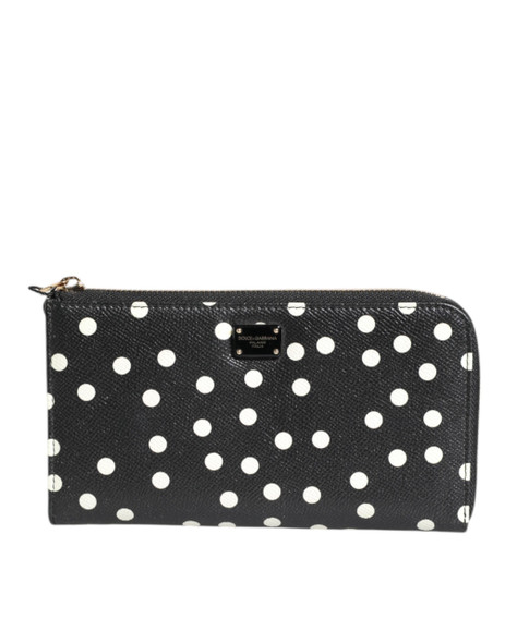 Black White Dotted Leather Zip Around Continental Wallet Black White Dotted Leather Zip Around Continental Wallet