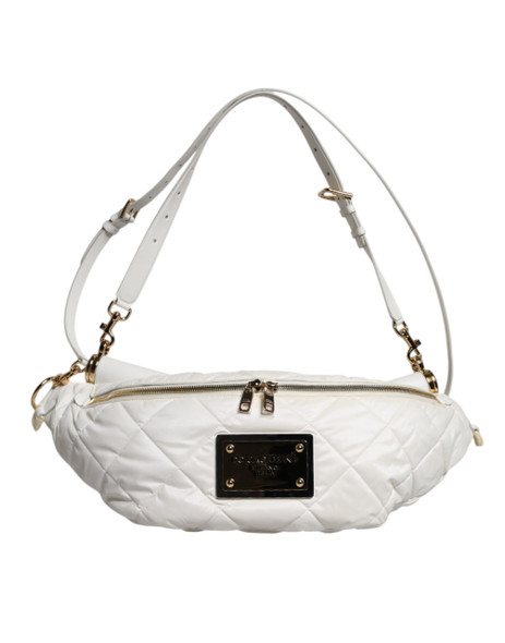 Dolce & Gabbana White Quilted Logo Plaque Belt Waist Fanny Pack Bag Dolce & Gabbana White Quilted Logo Plaque Belt Waist Fanny Pack Bag