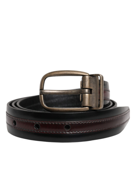 Black Burgundy Calfskin Metal Logo Buckle Belt Black Burgundy Calfskin Metal Logo Buckle Belt