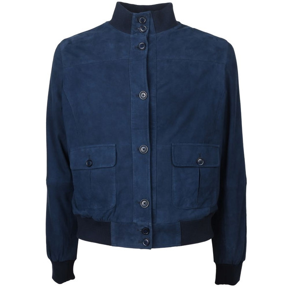 Blue Calfskin Men Bomber Jacket Blue Calfskin Men Bomber Jacket