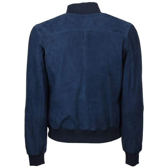 Blue Calfskin Men Bomber Jacket Blue Calfskin Men Bomber Jacket