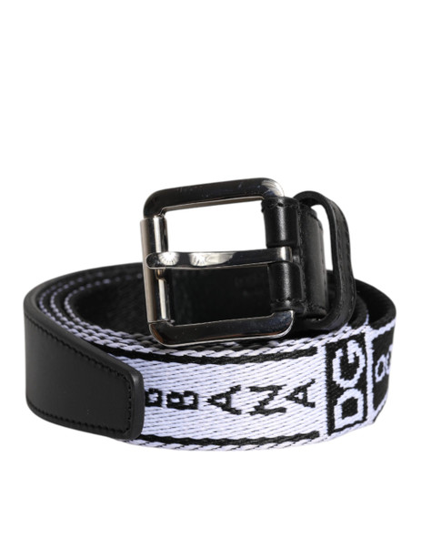 Black White Printed Metal Logo Buckle Belt Black White Printed Metal Logo Buckle Belt