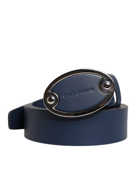 Blue Leather Classic Metal Logo Buckle Belt Blue Leather Classic Metal Logo Buckle Belt