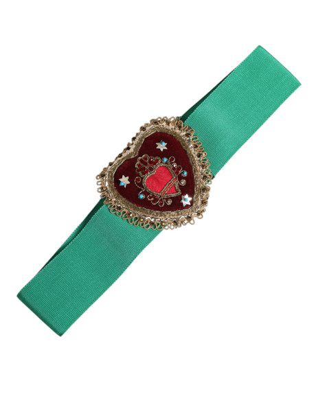 Green Stretch Wide Waist Heart Embellished Belt Green Stretch Wide Waist Heart Embellished Belt