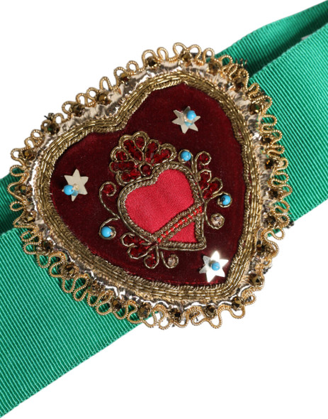 Green Stretch Wide Waist Heart Embellished Belt Green Stretch Wide Waist Heart Embellished Belt
