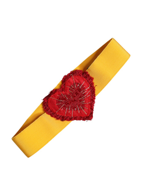 Yellow Stretch Wide Waist Heart Embellished Belt Yellow Stretch Wide Waist Heart Embellished Belt
