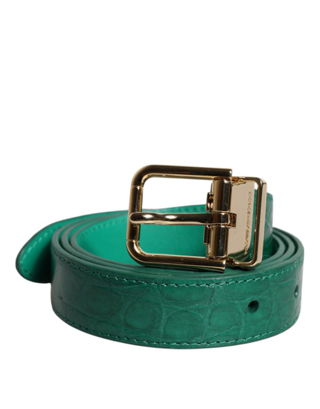 Green Leather Logo Metal Waist Buckle Belt Green Leather Logo Metal Waist Buckle Belt