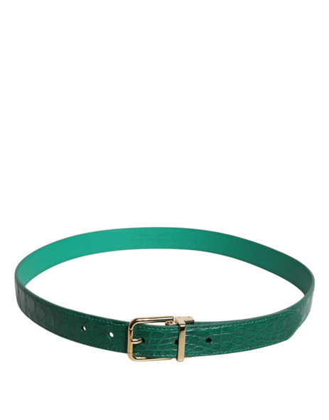 Green Leather Logo Metal Waist Buckle Belt Green Leather Logo Metal Waist Buckle Belt