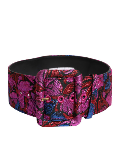 Dolce & Gabbana Multicolor Floral Jacquard Lurex Wide Waist Buckle Belt Dolce & Gabbana Multicolor Floral Jacquard Lurex Wide Waist Buckle Belt