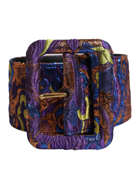 Dolce & Gabbana Multicolor Floral Jacquard Lurex Wide Waist Buckle Belt WMB490 Dolce & Gabbana Multicolor Floral Jacquard Lurex Wide Waist Buckle Belt WMB490