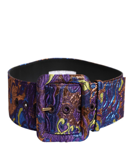 Dolce & Gabbana Multicolor Floral Jacquard Lurex Wide Waist Buckle Belt WMB490 Dolce & Gabbana Multicolor Floral Jacquard Lurex Wide Waist Buckle Belt WMB490