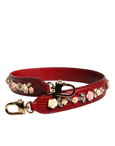 Red Leather Floral Embellish Bag Shoulder Strap Red Leather Floral Embellish Bag Shoulder Strap