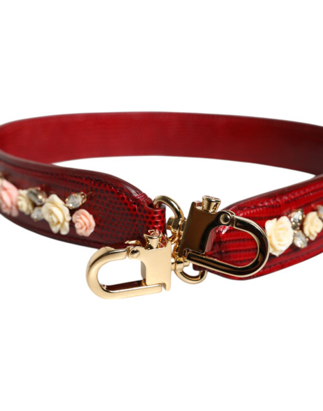 Red Leather Floral Embellish Bag Shoulder Strap Red Leather Floral Embellish Bag Shoulder Strap