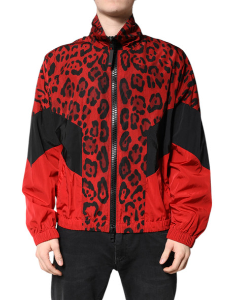 Red Leopard Nylon Bomber Full Zip Jacket Red Leopard Nylon Bomber Full Zip Jacket