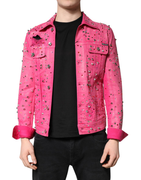 Dolce & Gabbana Pink Crystal Embellished Cotton Denim Jacket Dolce & Gabbana Pink Crystal Embellished Cotton Denim Jacket