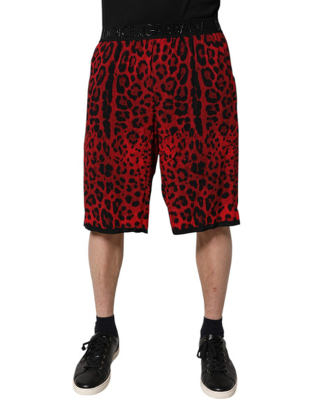 Red Leopard Print Viscose Bermuda Shorts PAN75015 Red Leopard Print Viscose Bermuda Shorts PAN75015