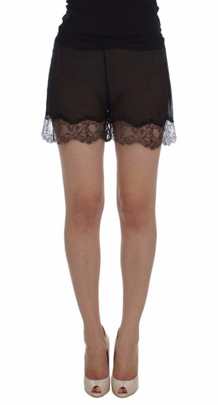 Black Floral Lace Silk Sleepwear Shorts Black Floral Lace Silk Sleepwear Shorts
