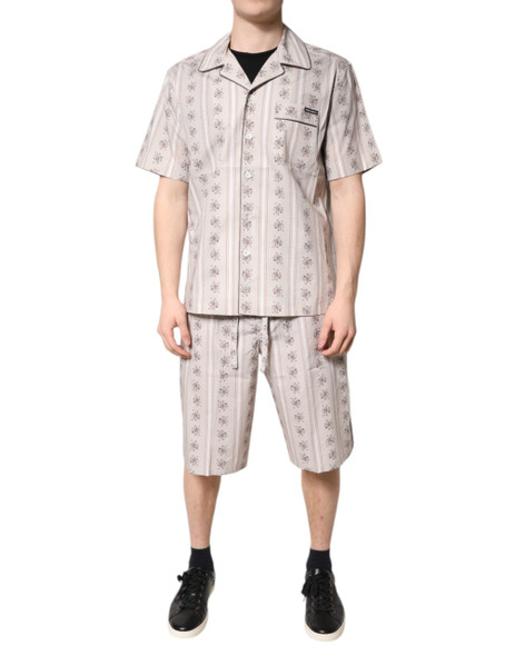 Dolce & Gabbana Beige Floral Print Cotton Men Pajama Set Sleepwear Dolce & Gabbana Beige Floral Print Cotton Men Pajama Set Sleepwear