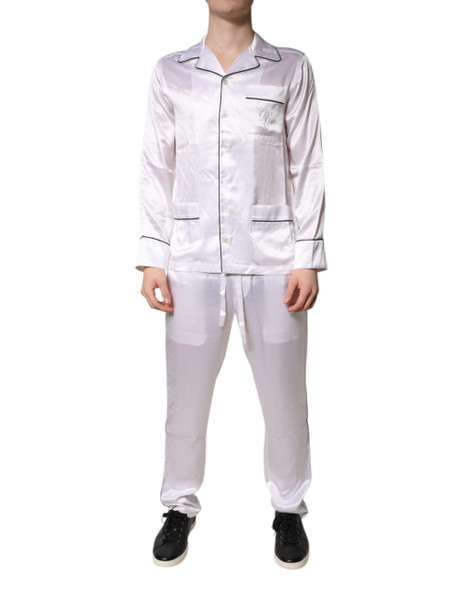 Dolce & Gabbana White Satin Silk Men Pajama Set Sleepwear Dolce & Gabbana White Satin Silk Men Pajama Set Sleepwear