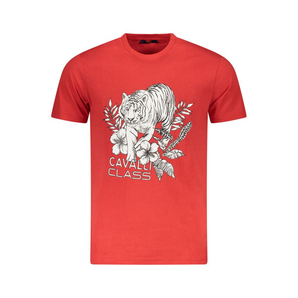 Cavalli Class Red Cotton Men T-Shirt CA-36658 Cavalli Class Red Cotton Men T-Shirt CA-36658