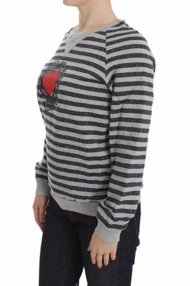 Gray Striped Cotton Crewneck Sweater Gray Striped Cotton Crewneck Sweater