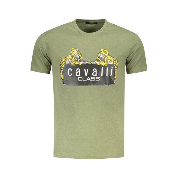 Cavalli Class Green Cotton Men T-Shirt CA-36697 Cavalli Class Green Cotton Men T-Shirt CA-36697