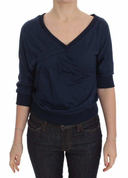 Blue Cotton Top Pullover Deep V-neck Women Sweater Blue Cotton Top Pullover Deep V-neck Women Sweater