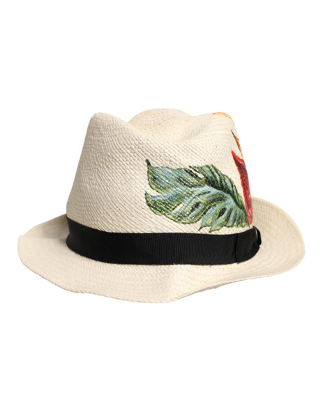 Dolce & Gabbana Beige Floral Print Straw Wide Brim Fedora Hat Dolce & Gabbana Beige Floral Print Straw Wide Brim Fedora Hat
