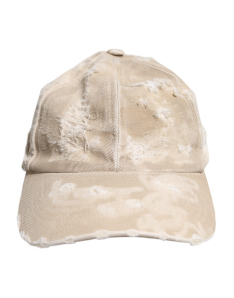 Dolce & Gabbana Beige Tattered Cotton 6 Panels Baseball Cap Dolce & Gabbana Beige Tattered Cotton 6 Panels Baseball Cap