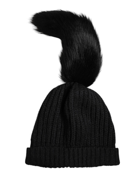 Dolce & Gabbana Black Acrylic Knitted Fur Winter Beanie Hat Dolce & Gabbana Black Acrylic Knitted Fur Winter Beanie Hat