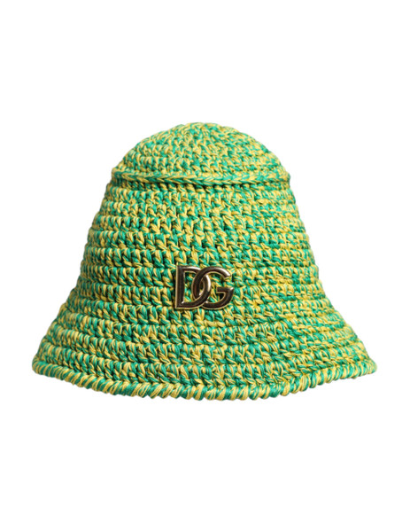 Dolce & Gabbana Green Cotton Crochet DG Logo Bucket Hat Dolce & Gabbana Green Cotton Crochet DG Logo Bucket Hat