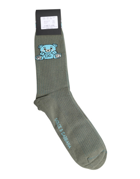 Dolce & Gabbana Gray Cotton DG Bear Mid Calf Socks Dolce & Gabbana Gray Cotton DG Bear Mid Calf Socks
