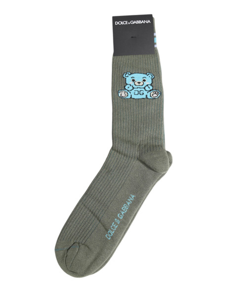 Gray Cotton DG Bear Mid Calf Socks Gray Cotton DG Bear Mid Calf Socks