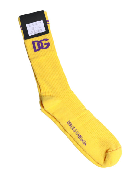 Dolce & Gabbana Yellow Cotton DG Logo Mid Calf Socks Dolce & Gabbana Yellow Cotton DG Logo Mid Calf Socks