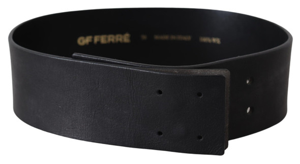 Black Genuine Leather Wide Logo Waist Belt Black Genuine Leather Wide Logo Waist Belt