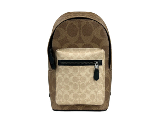 COACH West Color Block Leather Sling Pack Backpack Bag Sand COACH West Color Block Leather Sling Pack Backpack Bag Sand