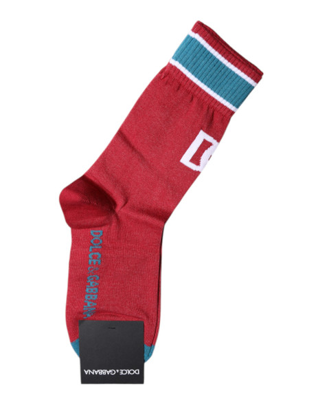 Dolce & Gabbana Red Cotton DG Logo Print Mid Calf Socks Dolce & Gabbana Red Cotton DG Logo Print Mid Calf Socks