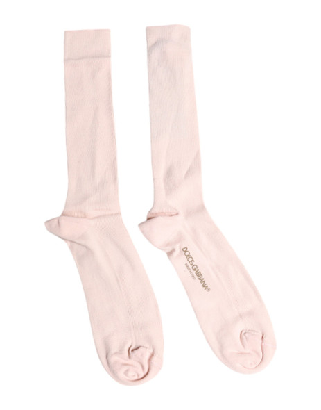 Dolce & Gabbana Ivory Cotton Stretch Logo Over Calf Socks Dolce & Gabbana Ivory Cotton Stretch Logo Over Calf Socks