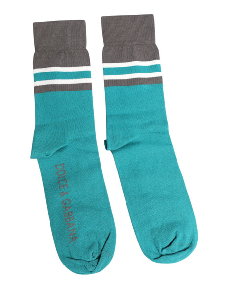 Dolce & Gabbana Green Gray Stretch DG Logo Mid Calf Socks Dolce & Gabbana Green Gray Stretch DG Logo Mid Calf Socks