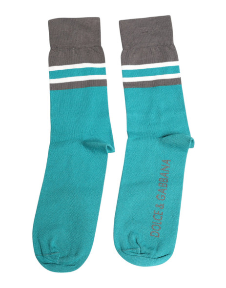Dolce & Gabbana Green Gray Stretch DG Logo Mid Calf Socks Dolce & Gabbana Green Gray Stretch DG Logo Mid Calf Socks