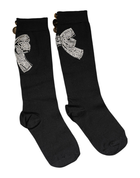 Black Knit Floral Crystal Embellishment Socks Black Knit Floral Crystal Embellishment Socks