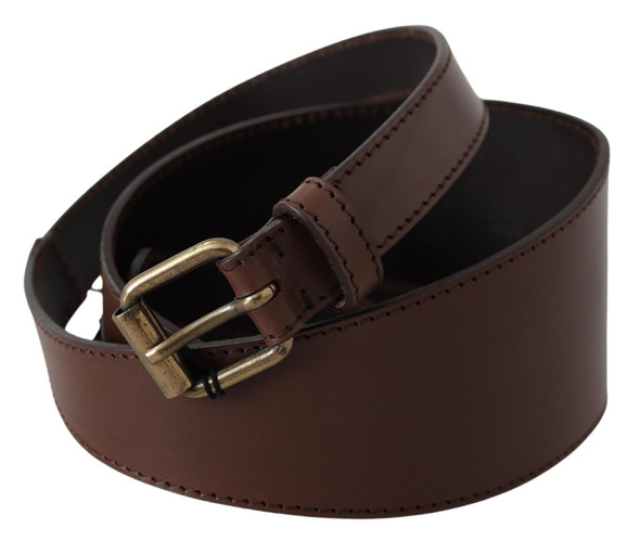 Brown Leather Gold Metal Buckle Belt Brown Leather Gold Metal Buckle Belt